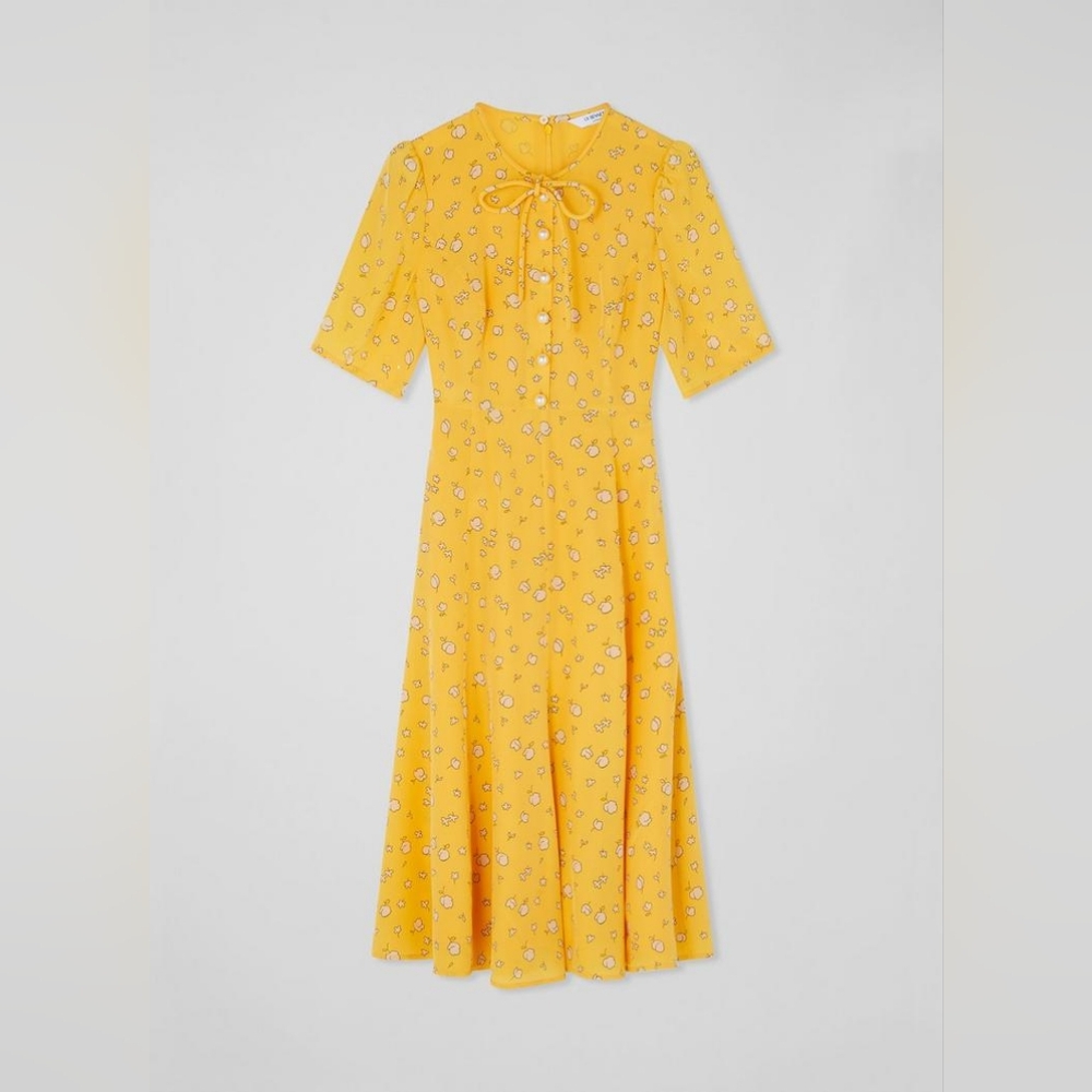 LK Bennett Montana Yellow Crepe Tea Dress